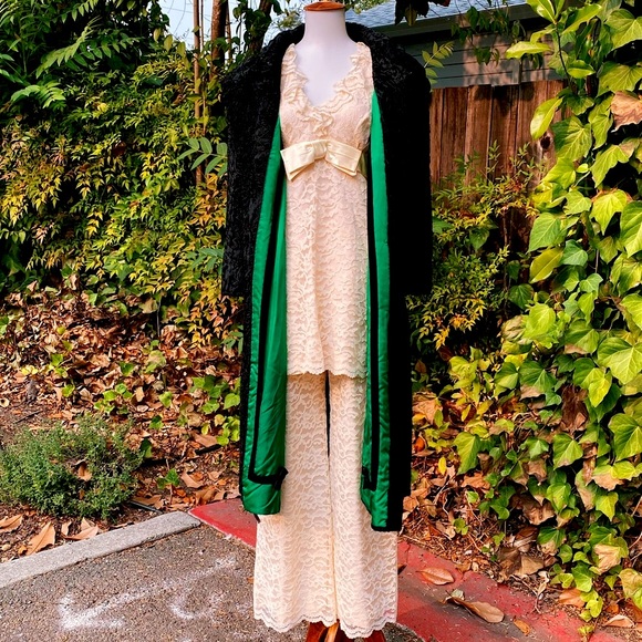 1960's Cream Lace & Satin Mini Dress & Pants Set - Picture 8 of 8